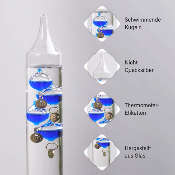 Galileo Thermometer mit schwimmenden Kugeln in Blau image number 6