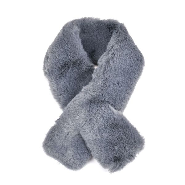 Damen Winterschal im Kreuzdesign aus Kunstfell, Blau image number 0