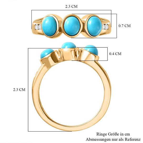 AA Amerikanischer nat&uuml;rlicher Sleeping Beauty T&uuml;rkis, Wei&szlig;er Zirkon Ring 925 Silber 750 Gelbgold Vermeil (Gr&ouml;&szlig;e 20.00) ca. 1.04 ct image number 7