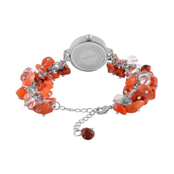 Strada Roter Achat-Perlenuhr, Japanisches Uhrwerk, Legierungsgeh&auml;use, Wei&szlig; mit schwarzen Ziffern image number 4