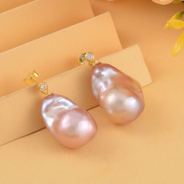 Barock mehrfarbige S&uuml;&szlig;wasserperlen- und Zirkon-Ohrringe image number 1