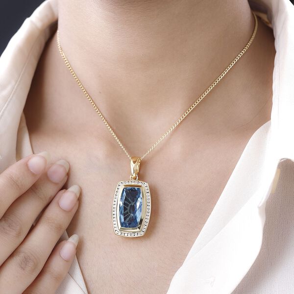 Paraiba Blau Quarz Triplette , wei&szlig;er Zirkon Anh&auml;nger mit Kette, 925 Silber Gelbgold Vermeil ca. 20.32 ct image number 3