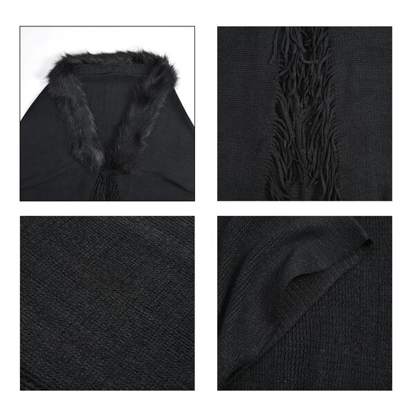 LA MAREY - luxuriöser Kunstpelz-Kimono mit Fransen, 114x109cm, schwarz image number 7