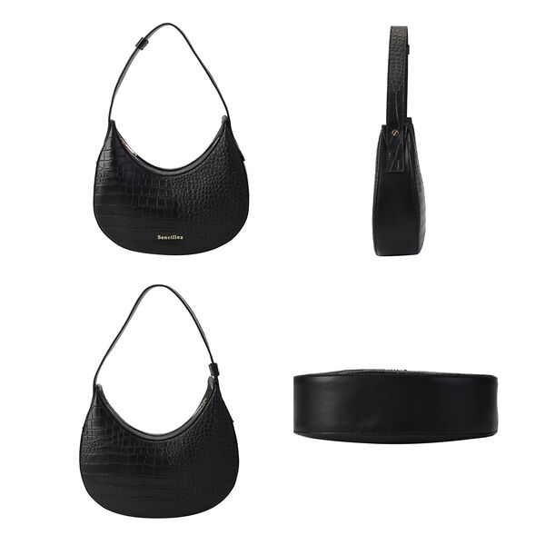 Sencillez Hobo Tasche aus echtem Leder, Größe 27x7x14 cm, Schwarz image number 1