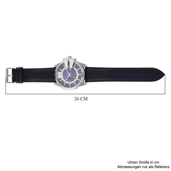 GENOA TIME V2 - Japanisches Datumswerk mit Blauem Lederarmband, Silber-Akzenten und Einzigartigem Zifferblatt-Design, Wasserdicht, 25 cm, ca. 79,00g, blau image number 7