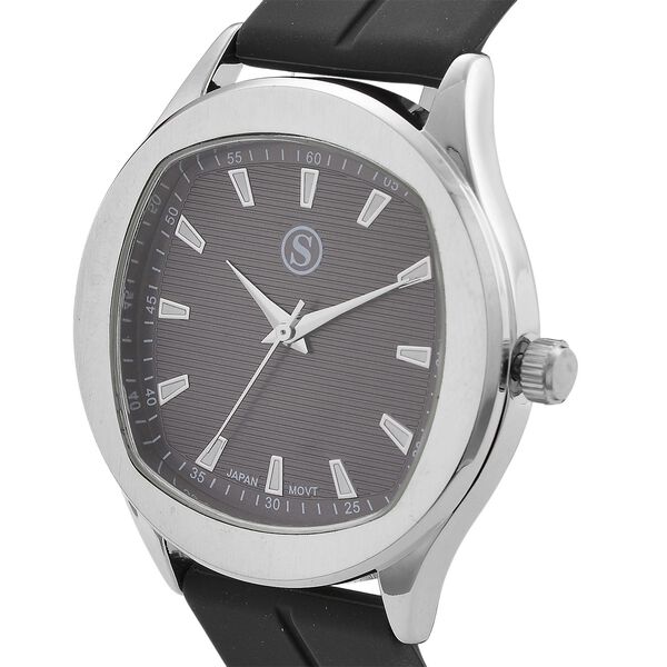 STRADA - Uhr mit japanischem Uhrwerk, silbernem Gehäuse und schwarzem Silikonarmband image number 3