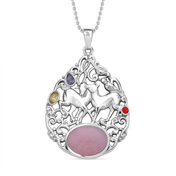 Rosenquarz, gelber Zirkonia Anh&auml;nger mit Kette, Edelstahl ca. 16.20 ct