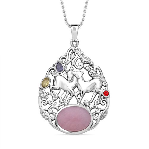 Rosenquarz, gelber Zirkonia Anhänger mit Kette, Edelstahl ca. 16.20 ct image number 0