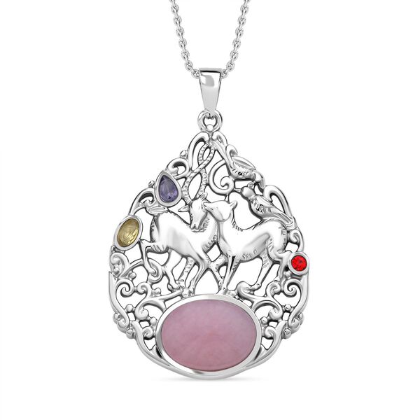 Rosenquarz, gelber Zirkonia Anh&auml;nger mit Kette, Edelstahl ca. 16.20 ct