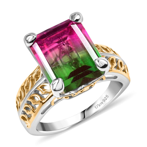 D’joy Wassermelonen Quarz Triplette Ring 925 Silber platiniert und vergoldet (Größe 18.00) ca. 6,91 ct image number 4