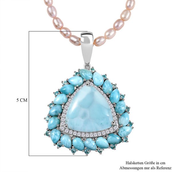 D'Joy Larimar, Süßwasser Perle, Neon Apatit und Zirkon Anhänger mit 45cm Kette - 72,67 ct. image number 7