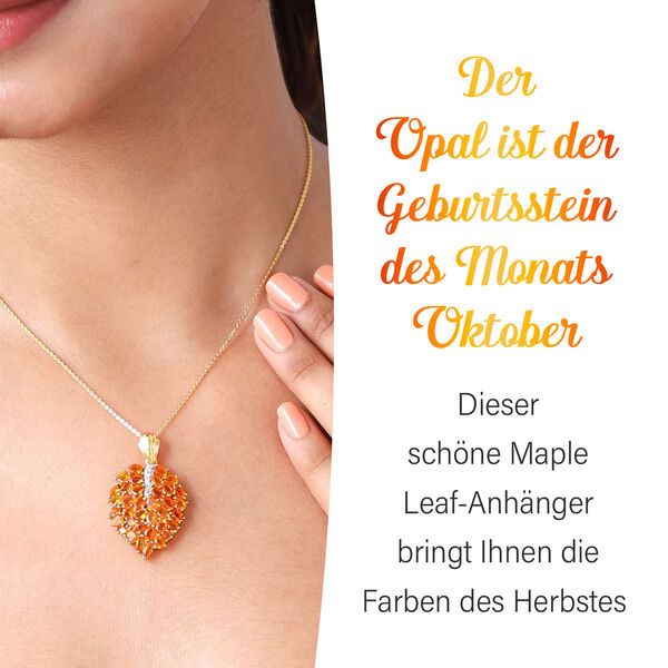 Maple Leaf Salamanca Feueropal und Zirkon Anhänger mit Kette image number 5