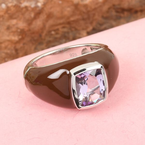 Rosa Amethyst und Emailliert Solitär Ring 925 Silber Platin-Überzug image number 2