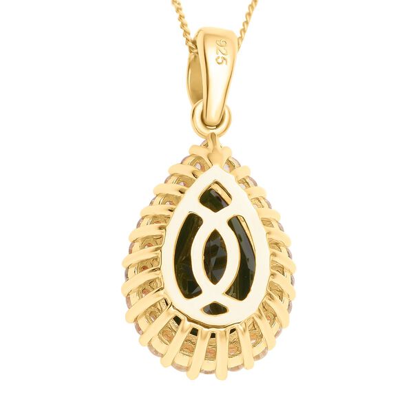 Nat&uuml;rlicher Chromdiopsid und wei&szlig;er Zirkon-Anh&auml;nger mit Kette, 925 Silber Gelbgold Vermeil ca. 5.33 ct image number 5