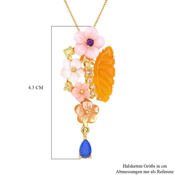 Jardin Kollektion - Gelber Jade und rosa Perlmutt-Anhänger mit Kette, 925 Silber Gelbgold Vermeil ca. 3.49 ct image number 6