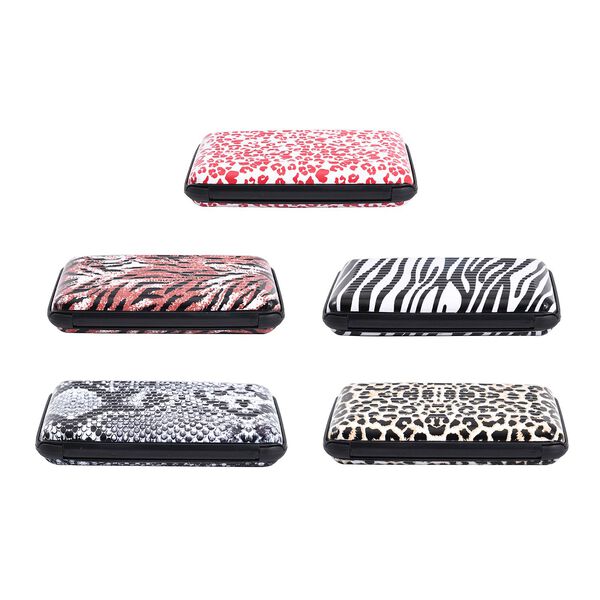 5er-Set Kartenhalter mit RFID Schutz; mit Tierdruck Thema Zebra, Schlange, Tiger, Leopardenmuster, Aluminium image number 4
