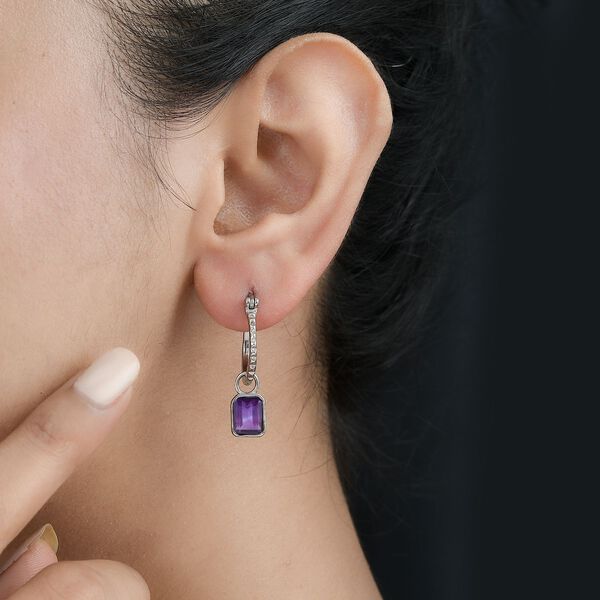 Afrikanischer Amethyst Ohrringe,  Edelstahl, ca. 3.00 ct image number 2