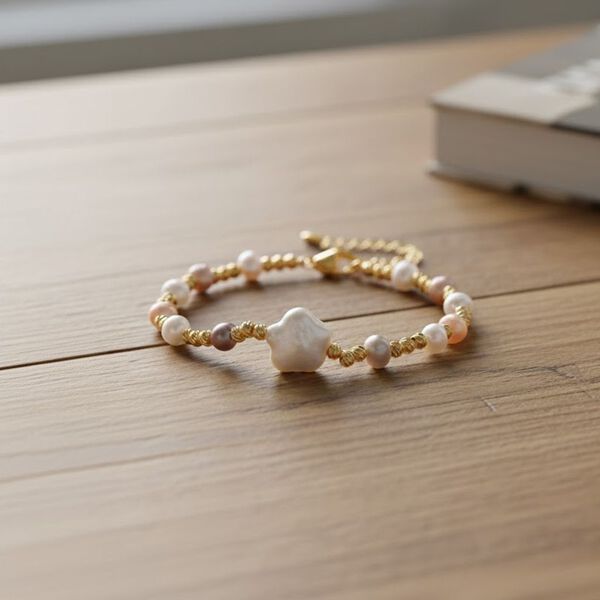 Wei&szlig;es und mehrfarbiges S&uuml;&szlig;wasser Perle 16,5+3,5cm Armband in Goldton image number 2