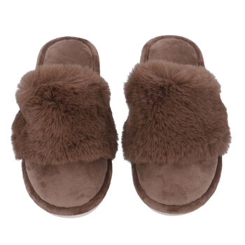 Hausschuhe mit Kunstfell, Gr&ouml;&szlig;e 36-37, Braun