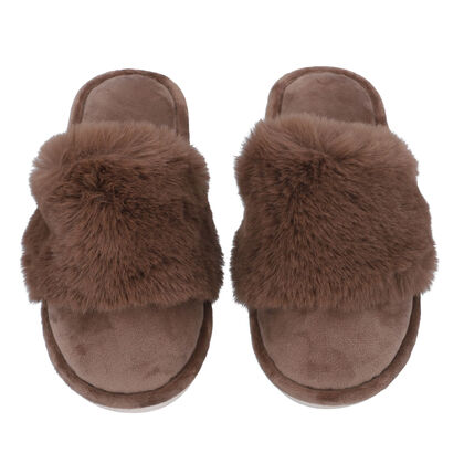 PREMIUM KOLLEKTION: Luxus Kunstfell Hausschuhe mit gepolsterter Sohle, Gr&ouml;&szlig;e 36-37, Braun
