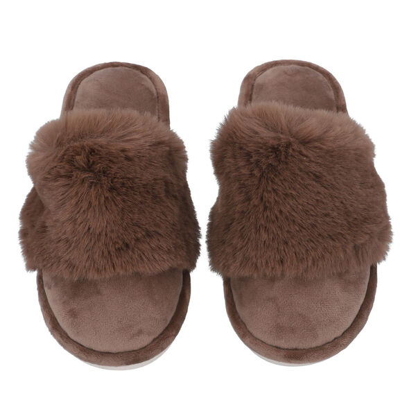 Hausschuhe mit Kunstfell, Gr&ouml;&szlig;e 36-37, Braun