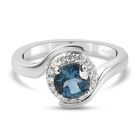London Blau Topas und Zirkon Bypass Ring 925 Silber platiniert (Größe 18.00) ca. 1,29 ct