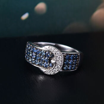 Ceylon-Saphir, Moissanit Ring 925 Silber rhodiniert (Gr&ouml;&szlig;e 20.00) ca. 0,94 ct