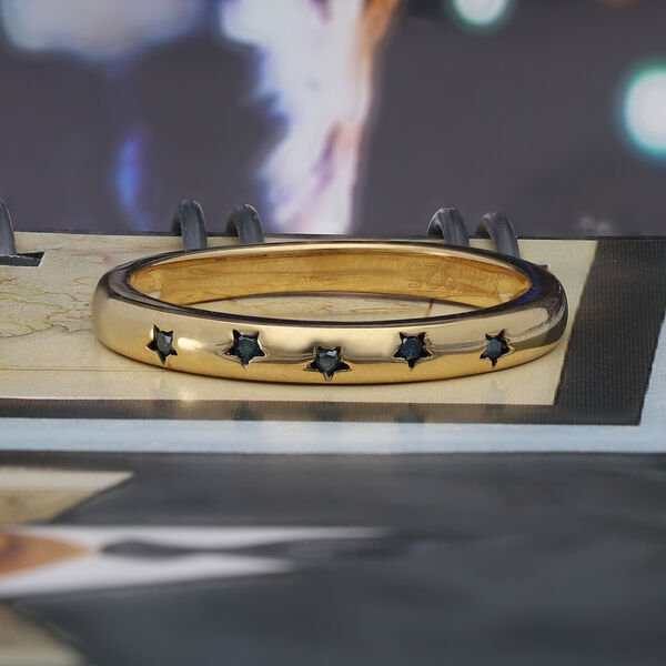 Blauer Diamant Band Ring 925 Silber 585 Vergoldet image number 2