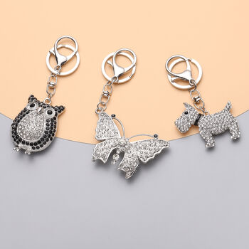 3er Set - Schwarze und wei&szlig;e Kristall-Schl&uuml;sselanh&auml;nger - 5,54 ct.