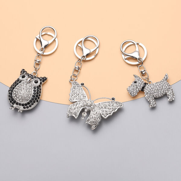 3er Set - Schwarze und wei&szlig;e Kristall-Schl&uuml;sselanh&auml;nger - 5,54 ct. image number 1