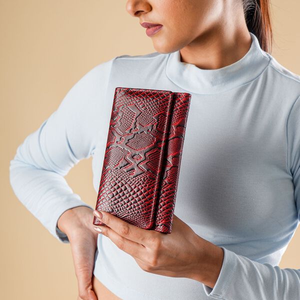 Geldbörse aus 100% Leder mit Pythonmuster und RFID Schutz, Rot image number 2