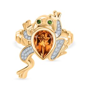 GP - Serra Gaucha Citrin, Weißer Zirkon Ring 925 Silber 750 Gelbgold Vermeil (Größe 21.00) ca. 1,86 ct