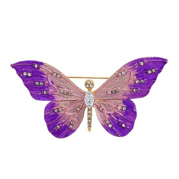 Wei&szlig;er Kristall und mehrfarbige Emaille-Brosche, Schmetterling