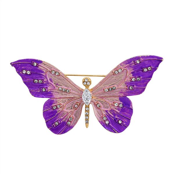 Wei&szlig;er Kristall und mehrfarbige Emaille-Brosche, Schmetterling