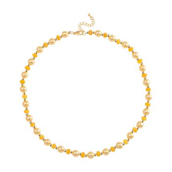 Goldene Muschelkernperle (7-9 mm), Gelber Achat Halskette ca. 45 cm+ 5 cm Extender, vergoldet