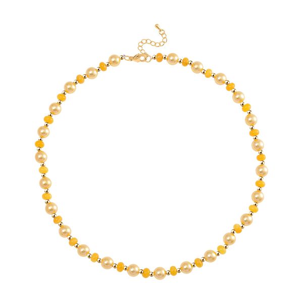 Goldene Muschelkernperle, Gelber Achat Halskette ca. 45 cm+ 5 cm Extender, Standard gelb vergoldet image number 2