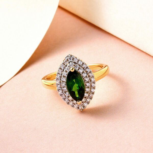 Nat&uuml;rlicher Chromdiopsid und wei&szlig;er Zirkon-Ring, 925 Silber Gelbgold Vermeil (Gr&ouml;&szlig;e 20.00) ca. 1,57 ct image number 2