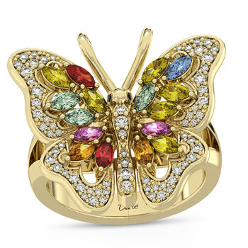 CLARTE Flutter - AA Mehrfarbiger Saphir, Moissanit Ring, 925 Silber Gelbgold, (Gr&ouml;&szlig;e 17.00) ca. 1.96 ct