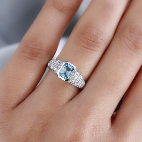 Kambodschanischer blauer und Wei&szlig;er Zirkon Ring 925 Silber platiniert image number 5