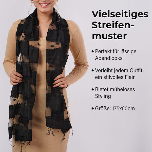Modal-Seide-Schal, Streifendesign, 175x60 cm, Schwarz image number 3