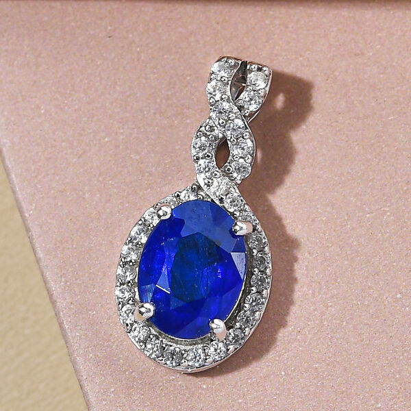 AAA Tansanischer Blauer Spinell (Diffundierter) und wei&szlig;er Zirkon Anh&auml;nger, 925 Silber platiniert ca. 1.74 ct image number 3