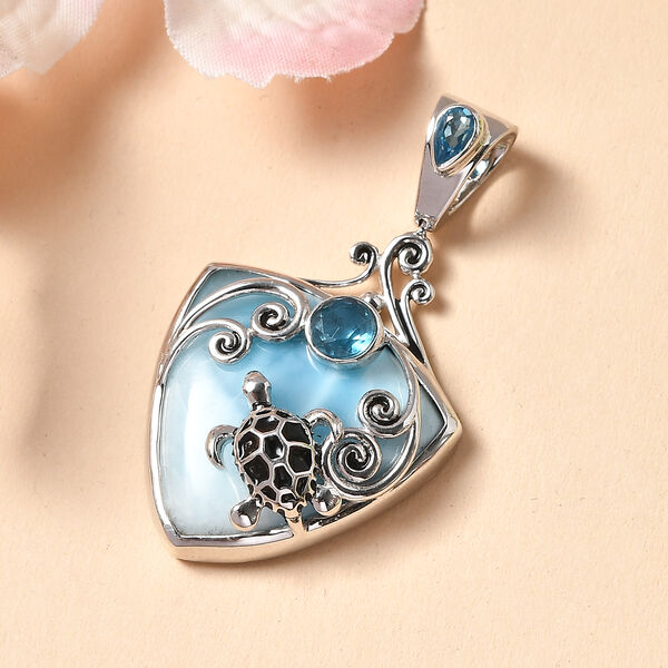 Sajen Silber - Larimar, Schweizer Blauer Quarz Anhänger 925 Silber rhodiniert ca. 23.72 ct image number 2