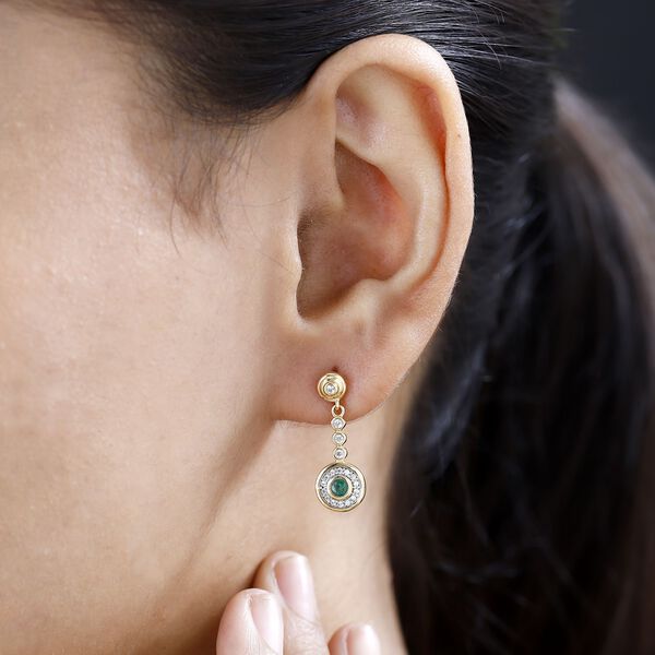 AAA Smaragd, Wei&szlig;e Zirkon Ohrringe, 925 Silber Gelbgold Vermeil, ca. 0.67 ct image number 3