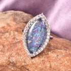 Boulder Opal Marquise Schnitt und Zirkon Ring 925 Silber Rhodium-Überzug image number 1