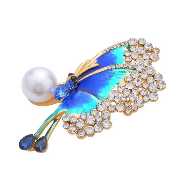 Schmetterling Kristall Brosche mit simulierter Perle image number 2