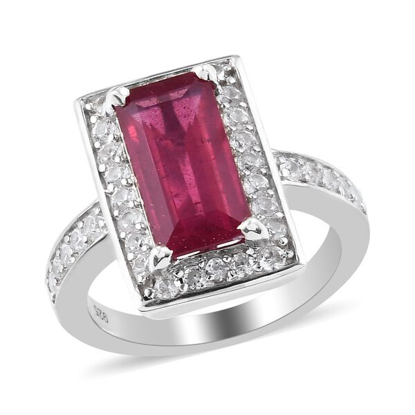 Fissure gef&uuml;llt Rubin und Zirkon Halo Ring 925 Silber Platin-&Uuml;berzug image number 4