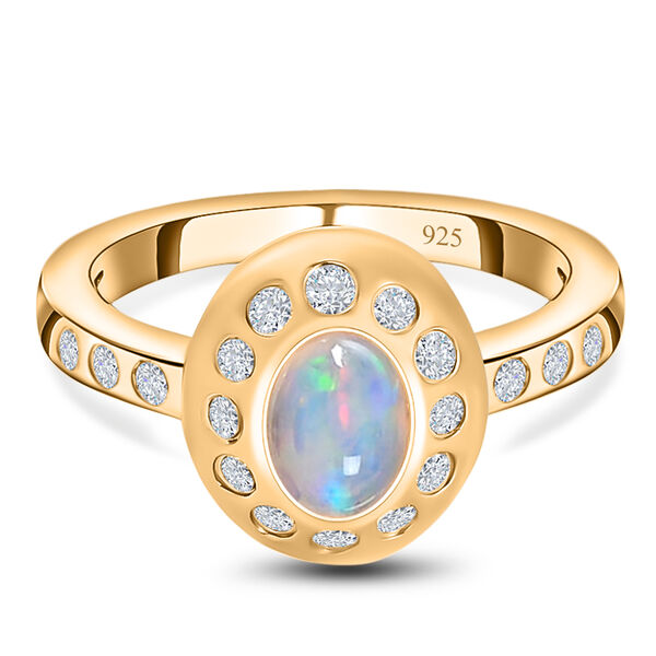 Nat&uuml;rlicher &Auml;thiopischer Opal und Zirkon Ring 925 Silber vergoldet  ca. 0,92 ct