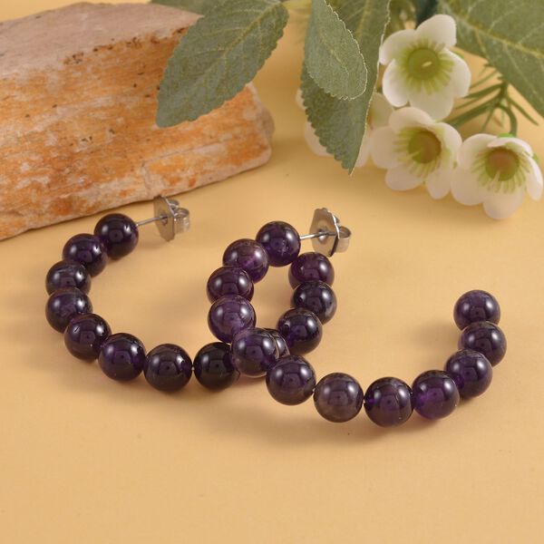 Afrikanische Amethyst Creolen, Edelstahl, ca. 95.00 ct image number 2