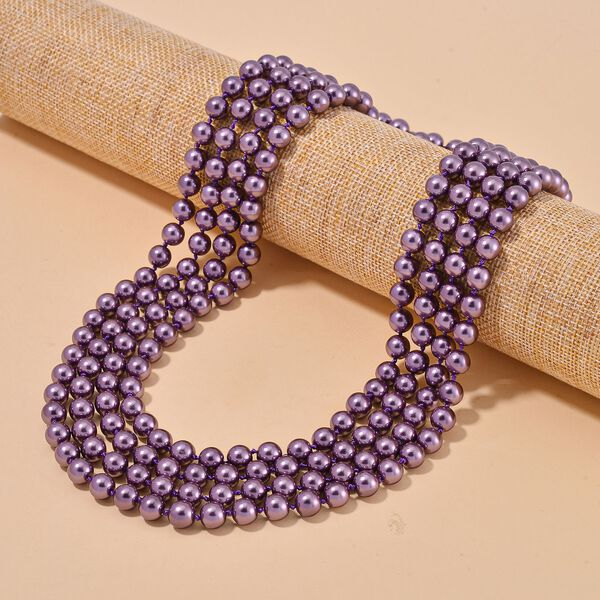Mehrstr&auml;ngige lila Muschelkernperlen-Halskette, 255 cm image number 2