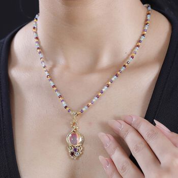 Flamingo Mondstein, Citrin Schmuckset 925 Silber 750 Gelbgold Vermeil ca. 58,06 ct.